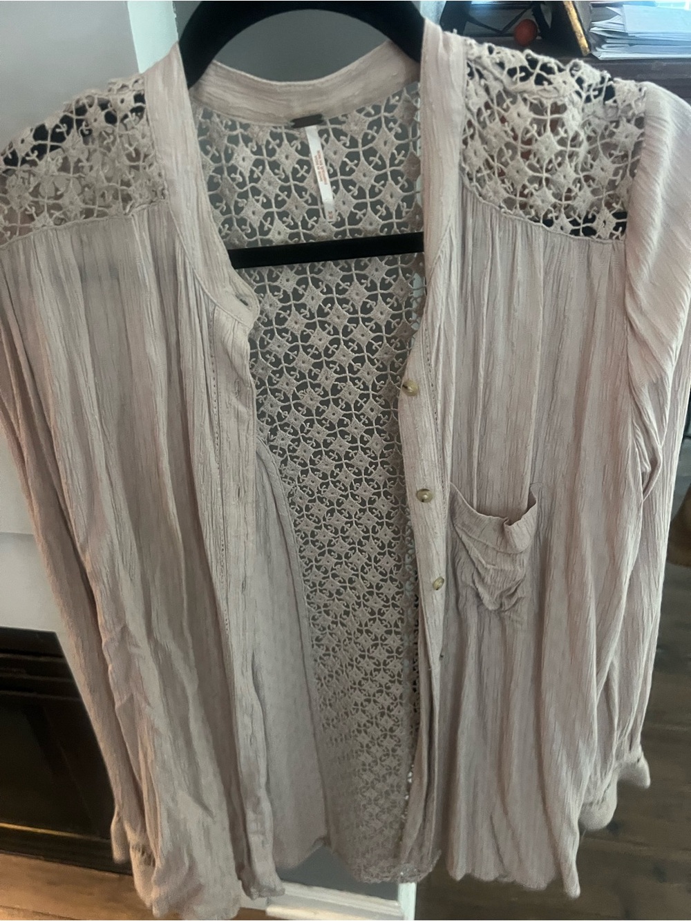 Free People Lace-Back Button Front Women's Blouse